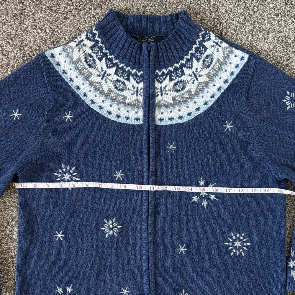 Vintage Women's Funnel neck Blue Snowflake Cardigan Size M Ramie/Cotton blend - Picture 5 of 11